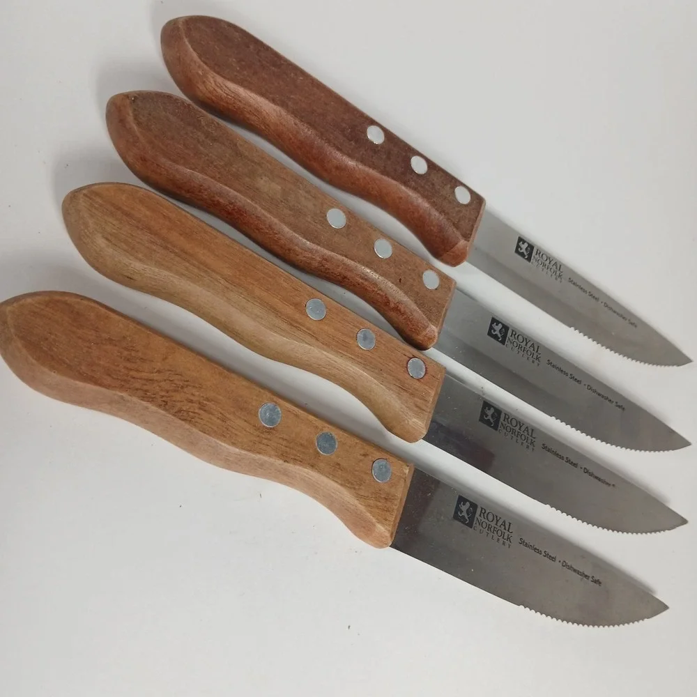 Royal Norfolk Cutlery Steak Knives Stainless Steel Wood Handle Lot of 4